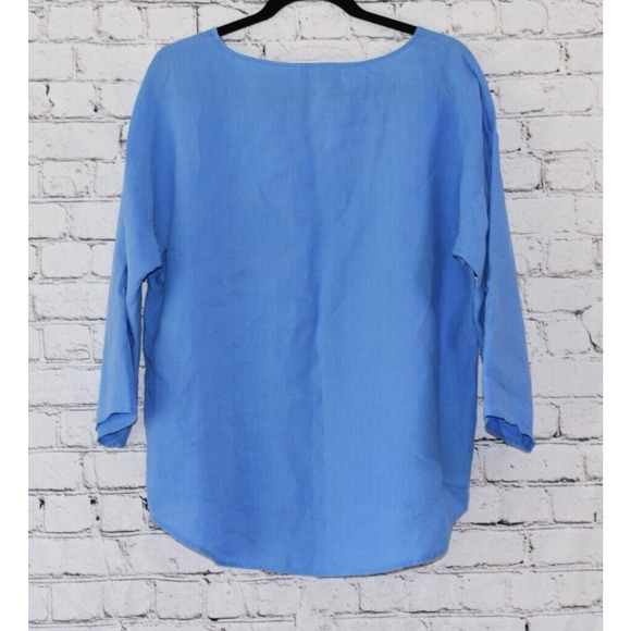 Eileen Fisher Washed Organic Linen Blue Handkerchief Tunic Blouse Size Small - Picture 3 of 6